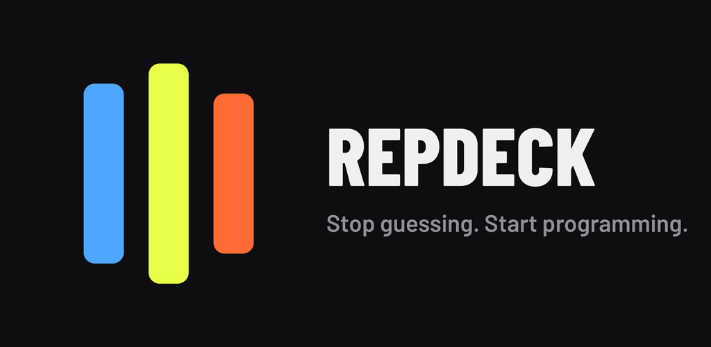 RepDeck banner — stripes mark with the REPDECK wordmark and tagline on dark